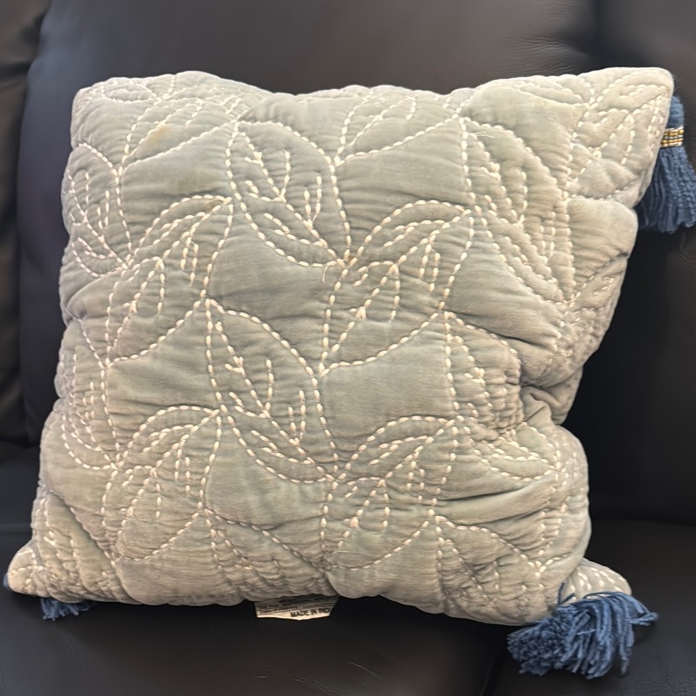 Blue Quilted Pillow with Tassels